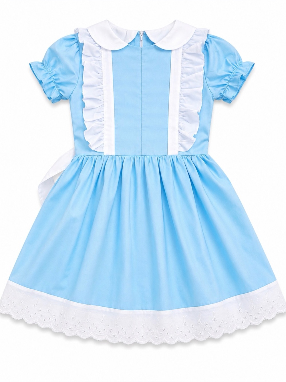 Light Blue Vintage-Style Ruffled Dress with White Trim - Picture 2 of 2
